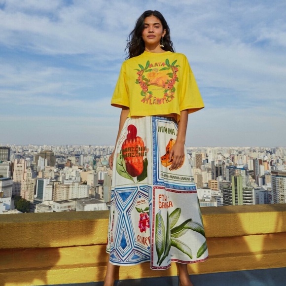 FARM RIO Our Stamps Linen Midi Skirt - Picture 2 of 8